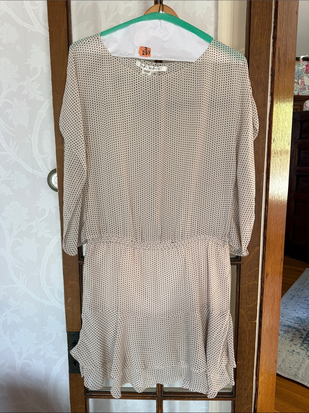 Light Beige black Polka Dot drop waist Women’s Dress